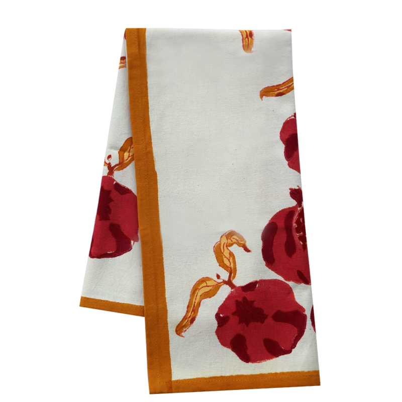 Red and yellow grenade tea towel