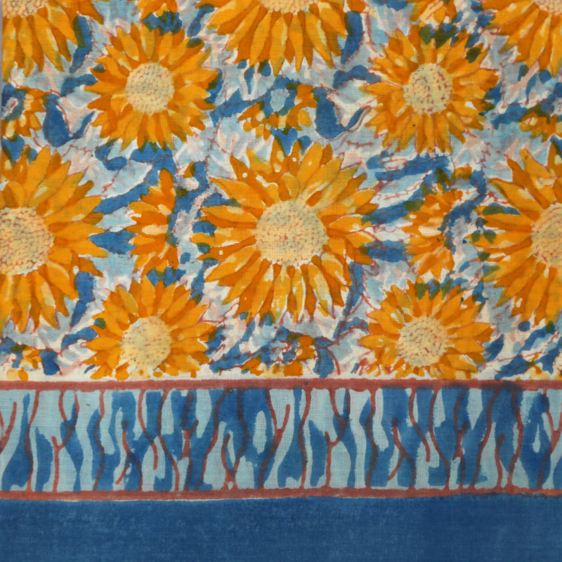 Blue and yellow sunflower flower table runner