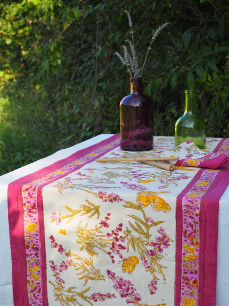 Chemin de table Lavande Papillon rose