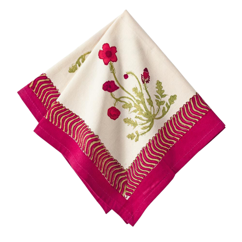 Serviette Coquelicot bordeaux vert