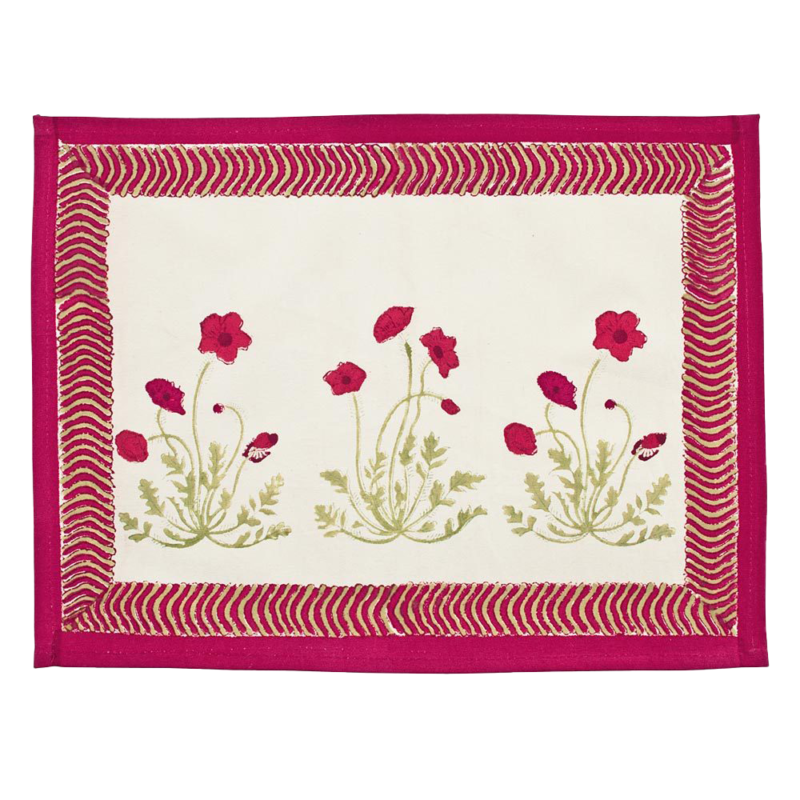 Burgundy green poppy placemat