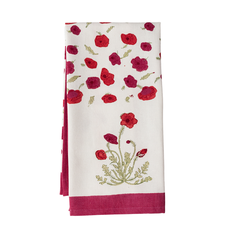 Torchon Coquelicot bordeaux vert
